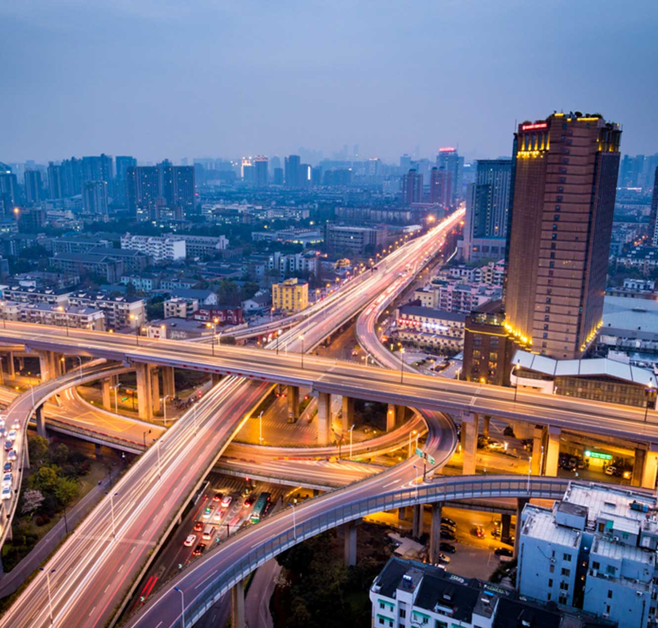 The city scape in the night of a Smart City which depicts the vibrant & connected nature of future cities.